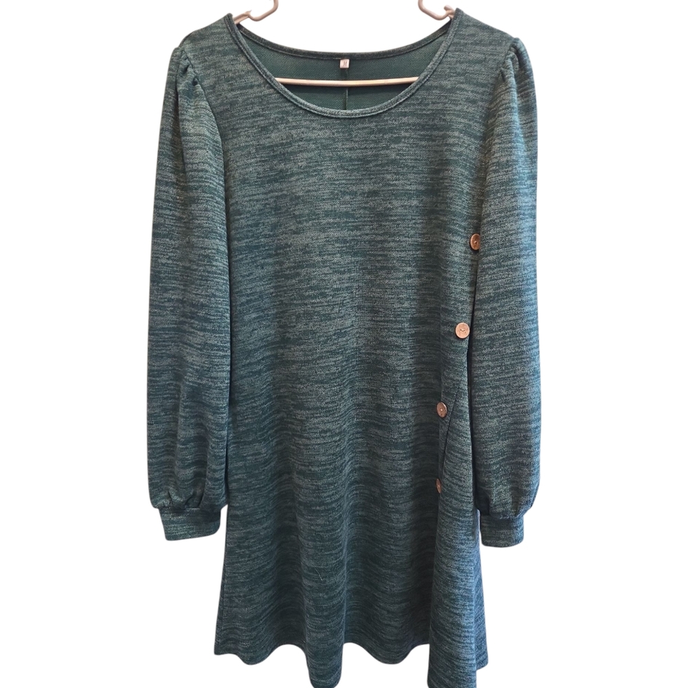 Green Bishop Sleeve Crew Neck Sweater Dress SZ M